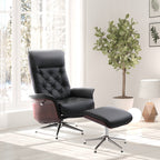 Relaxsessel mit Hocker Fernsehsessel Polstersessel 360° drehbar 145° neigbar mit Retro-Design Chesterfield PU-Bezug Holzverkleidung Metallfuß Schwarz 82 x 83 x 110 cm