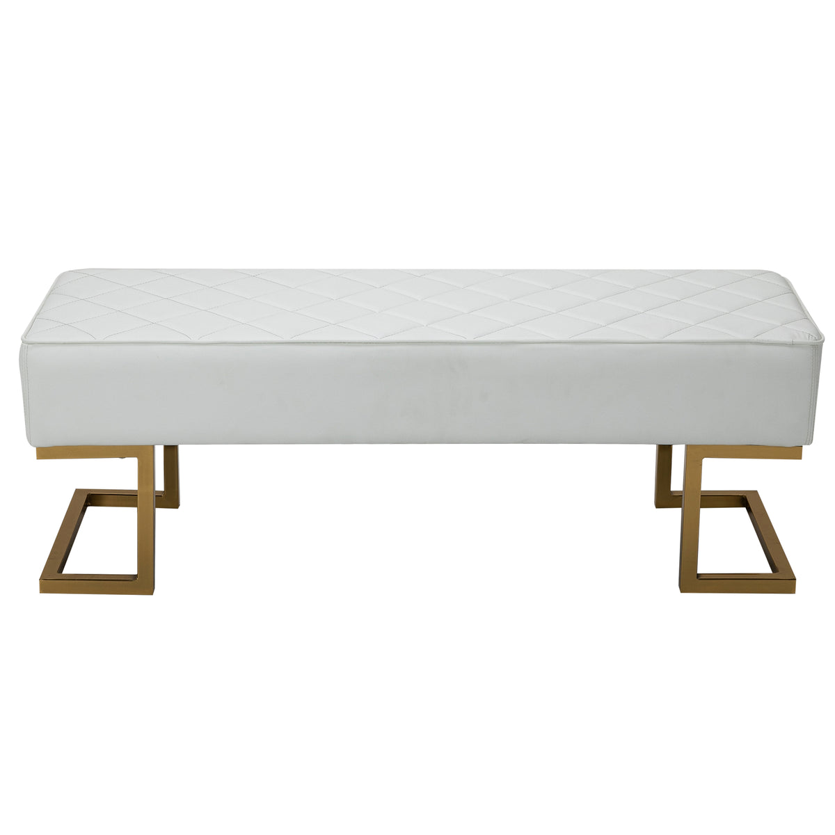 Sitzbank f¨¹r Schlafzimmer Truhenbank Bettbank Wohnzimmer Kunstleder Metall Wei?+Gold 120 x 43 x 42 cm
