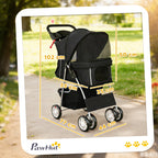 Dog Pram, Pet Stroller with Reflective Strips, Foldable Cat Stroller with 360° Swivel Wheels, Black