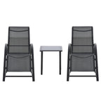 Gartenlounge-Set, 2 Liegen mit Beistelltisch, atmungsaktiver Stoff, stabiler Metallrahmen, Schwarz