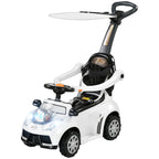 2-in-1 Rutschauto, abnehmbares Verdeck, Lichter, Musik, Hupe, Kunststoff und Metall, 96 x 39 x 90 cm, Weiß/Schwarz