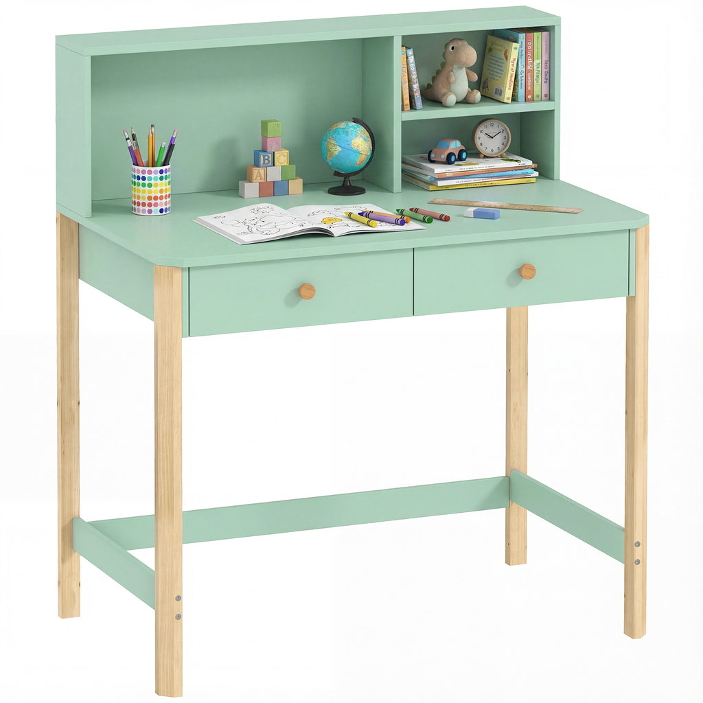 Kinderschreibtisch Schülerschreibtisch mit Schubladen Regal Stauraum für 5-12 Jahre Kinder 90 x 52 x 105 cm Grün