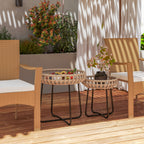 2er Set Beistelltisch Polyrattan ?60/41 cm rund wetterfest Gartentisch mit X-Beine Verstellbare Fu?pads Braun