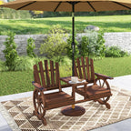 2-Sitzer Gartenbank Holz, wetterfest Sitzbank, mit Schirmloch, Beine im Wagenradform 154 x 65 x 102 cm Verkohlt