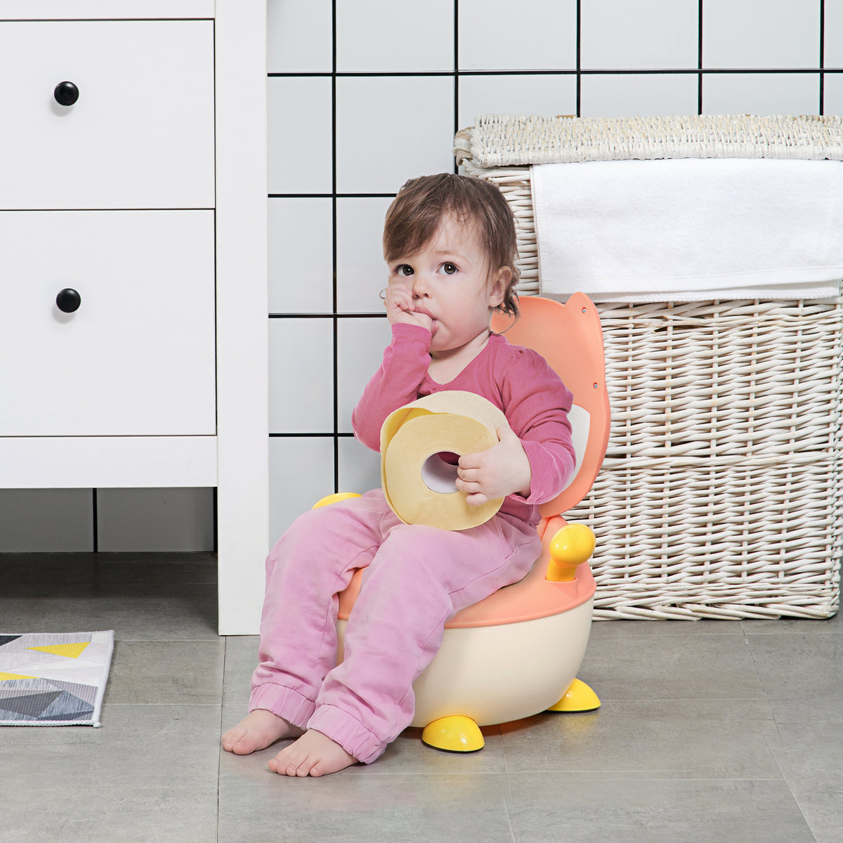 Baby Potty Training Toilet with Splash Guard, Anti-Tip Feet, Side Handles, Easy to Clean