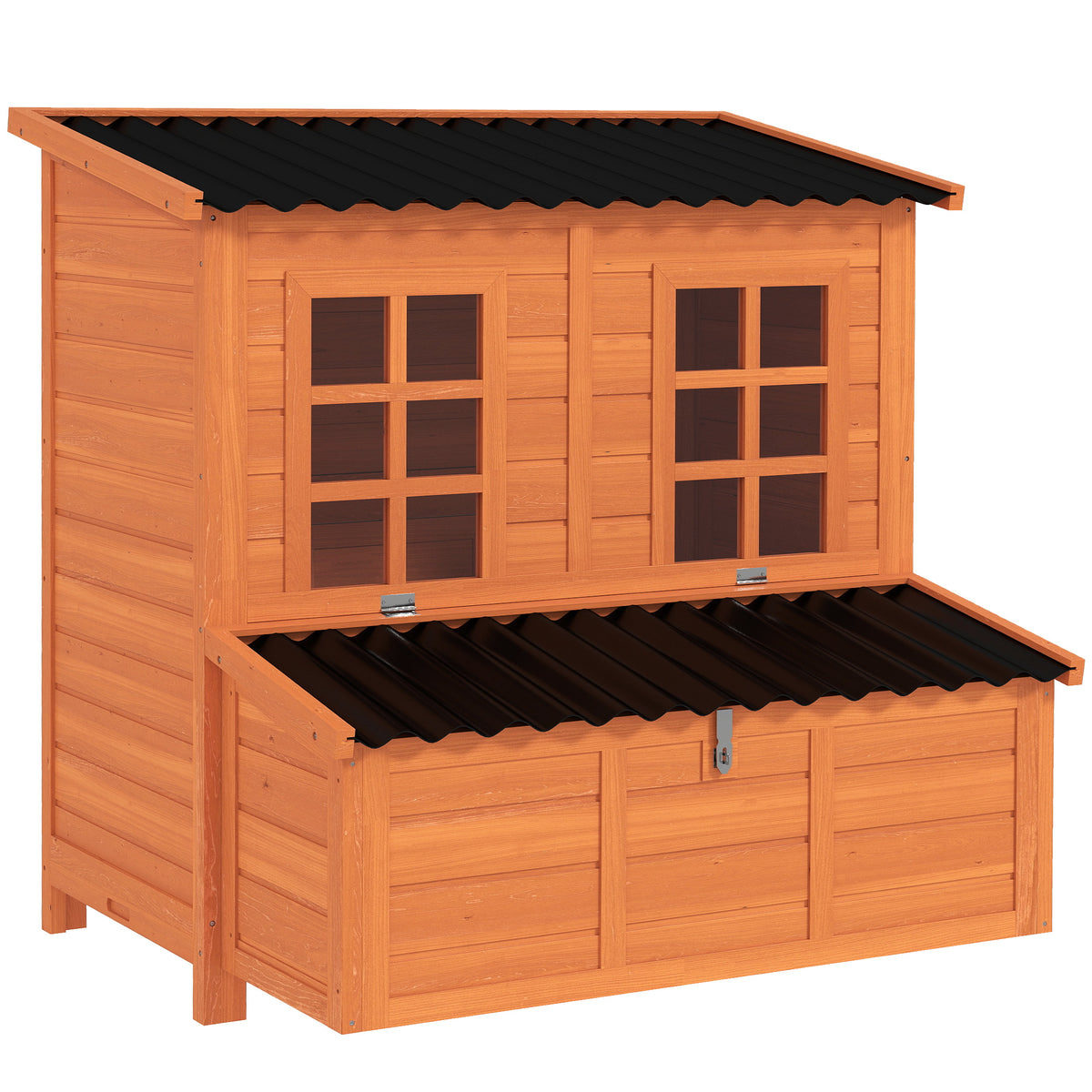 Hühnerstall mit Nestkasten für 3-4 Hühner, Wasserfestes Dach, Tannenholz, Kunststoff, 100 x 86 x 100 cm, Orange