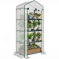 4 Tier Mini Portable Greenhouse Compact Plant Grow Shed Metal Frame PE Cover with Lockable Rolling Wheels, White