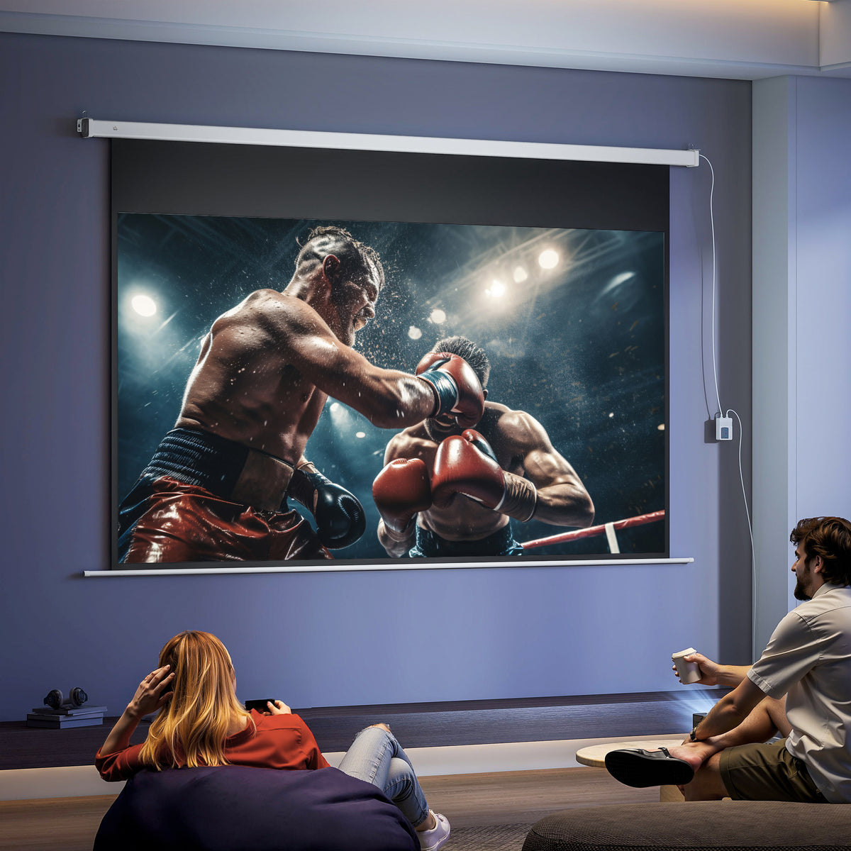 Beamer Leinwand 293 x 193 cm 120 Zoll 16:9 HD 4K Projektionsleinwand Elektrisch mit Fernbedienung, Weiß