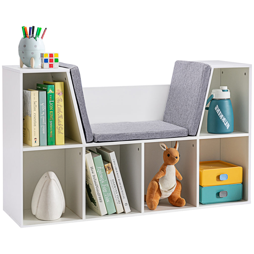 2-in-1 Kinderregal Regal + Sitzbank inkl. Polster 103 cm × 30 cm × 62 cm Weiß + Grau