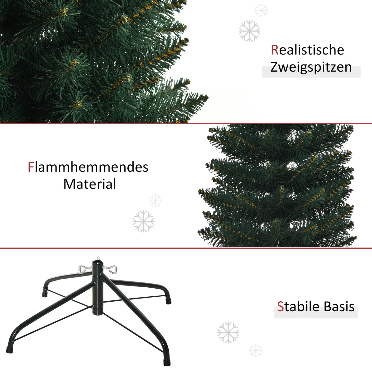 Weihnachtsbaum 180 cm, hoch realistisch, 380 Zweige, feuerfest, stabile Basis, Grün