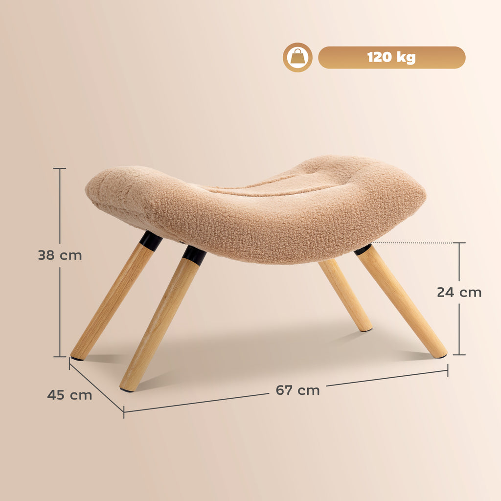 Moderner Fu?hocker mit Fleece-Bezug und Holzbeinen, gepolstert, f¨¹r Wohnzimmer, Schlafzimmer, Flur, Braun