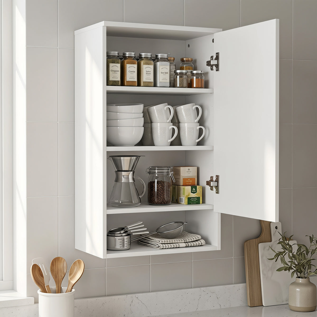 Badezimmerschrank Hängeschrank mit Tür, 40 x 27 x 77 cm Weiß