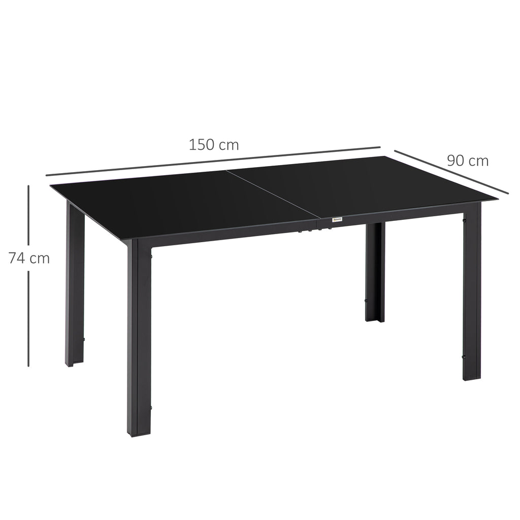 Outdoor Dining Table for 6, Aluminium Rectangular Garden Table with Tempered Glass Tabletop for Yard, Patio, Black