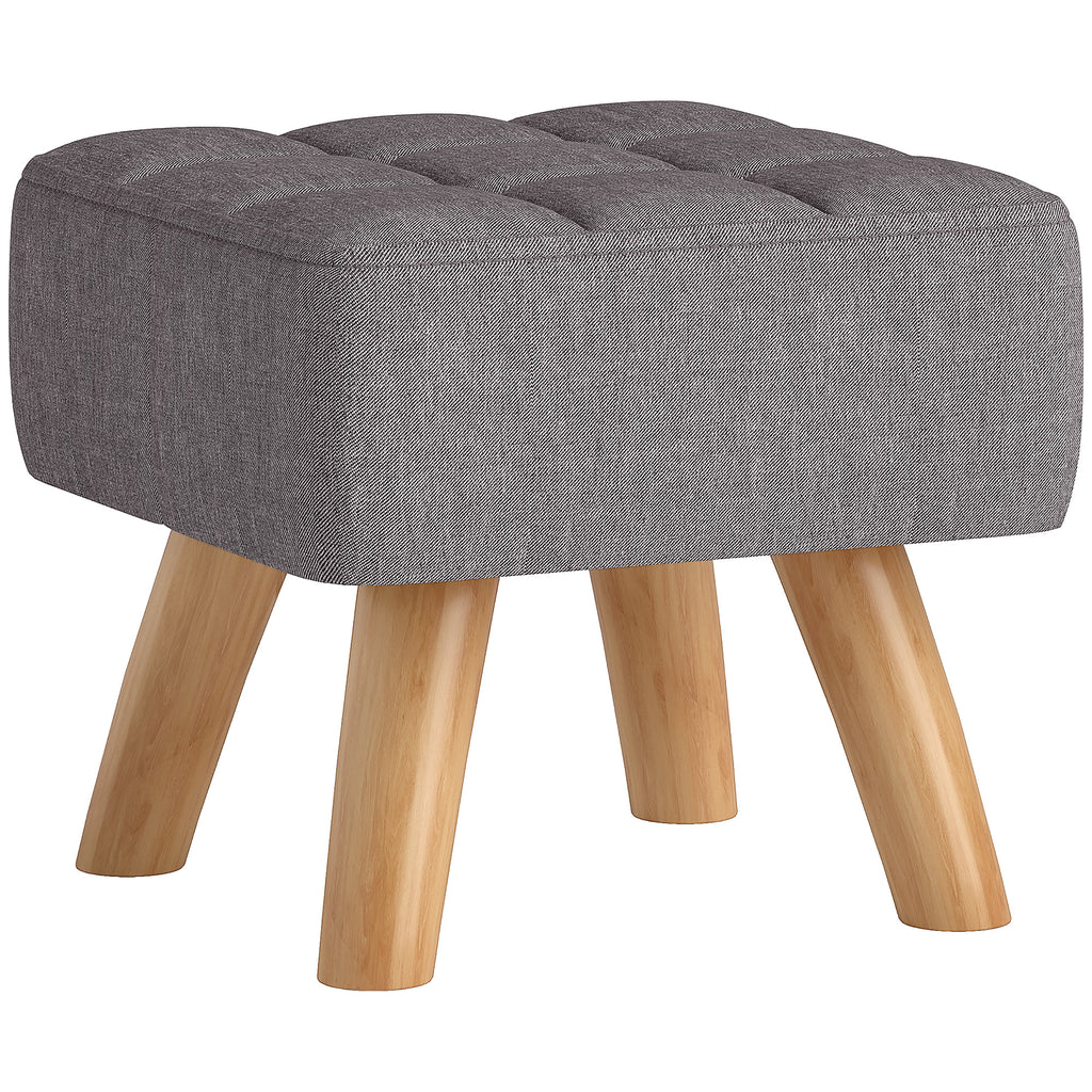 Fu?hocker mit Polsterung, Leinenoptik, Holzbeine, bis 110 kg belastbar, Grau