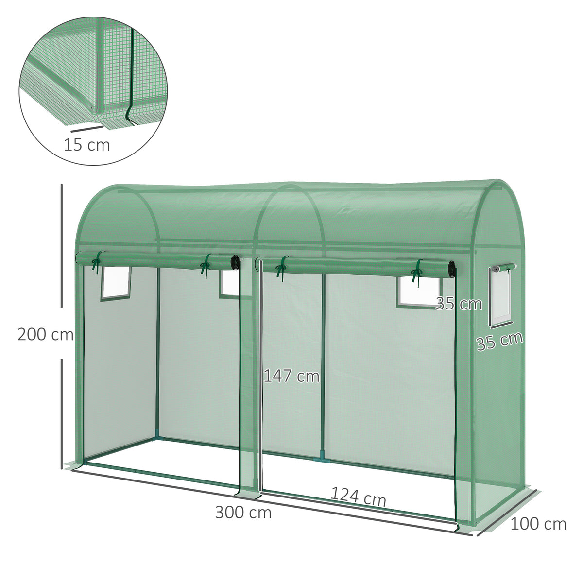 Walk-in Greenhouse, Tomato Greenhouse with Double Doors & 4 Windows, Garden Plant Growth Green House with PE Cover, Steel Frame, Green, 3 x 1 x 2 m
