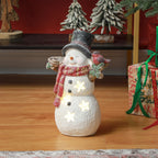 Weihnachtsdeko, Schneemann mit Vogel, 4 warmweiße LEDs, batteriebetrieben, 25 x 15,5 x 38 cm