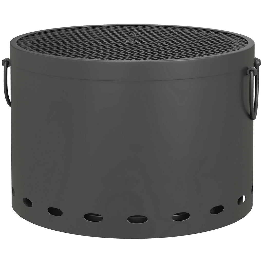  Smokeless Fire Pit, 38cm Portable Wood Burning Firepit with Spark Screen and Poker, Low Smoke Camping Bonfire Stove for Garden Patio Picnic, Dark Grey