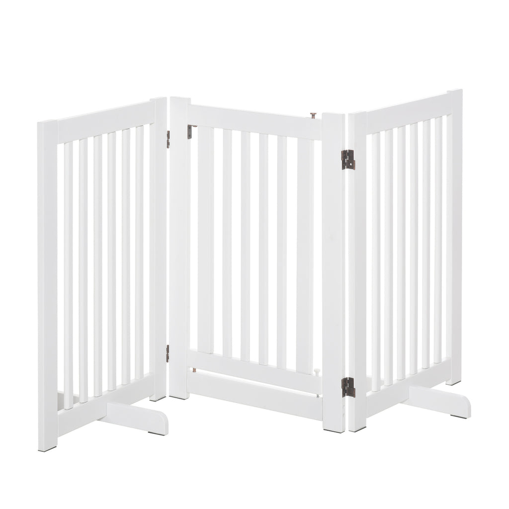 Freestanding Dog Gate, Foldable Pet Fence, Indoor Barrier, Stair Gate with Support Feet, 155 x 76 cm, White