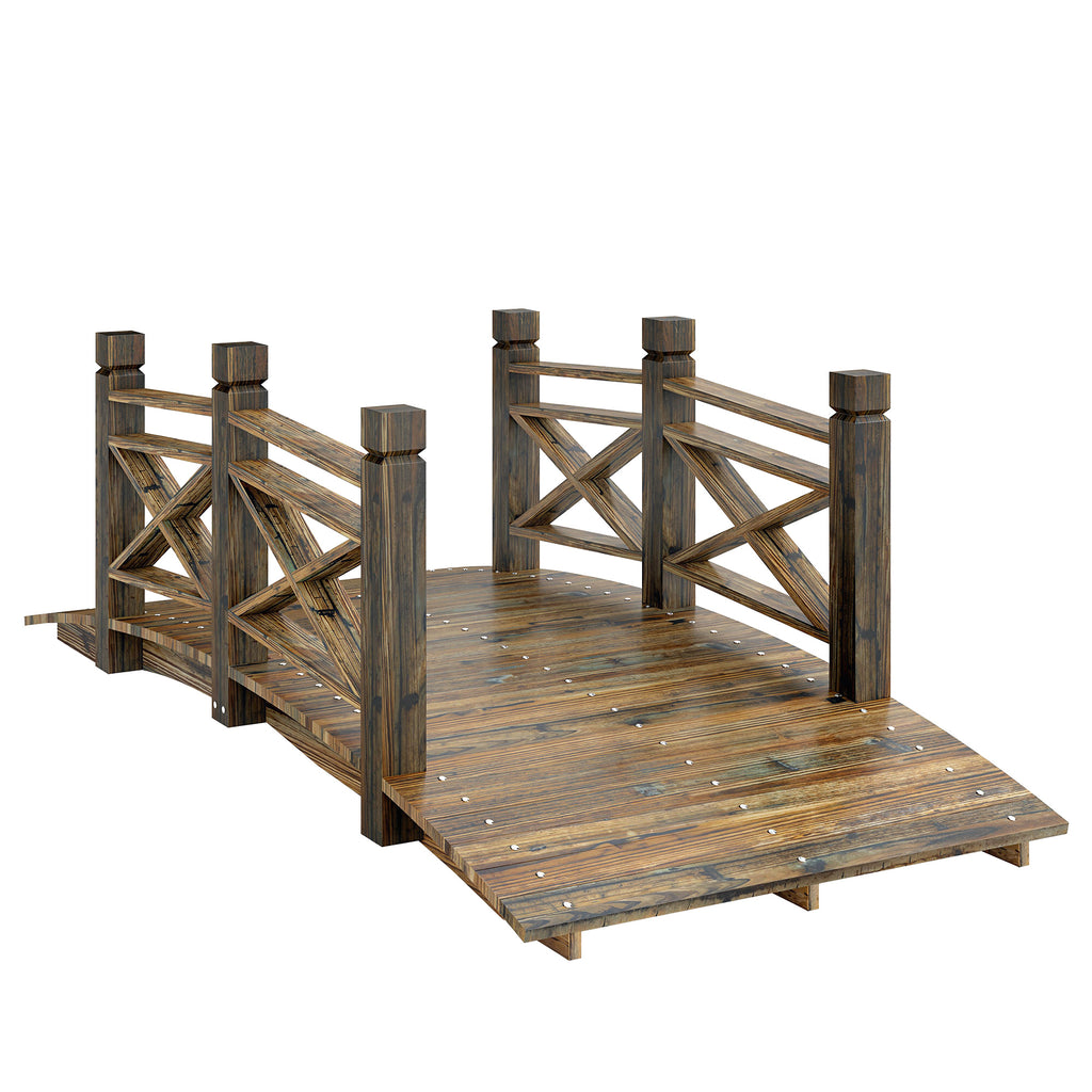 Holzbrücke mit Geländer Gartenbrücke aus Tannenholz Teichbrücke mit Antik-Optik, begehbar 174 x 78 x 57,5 cm Verkohlt