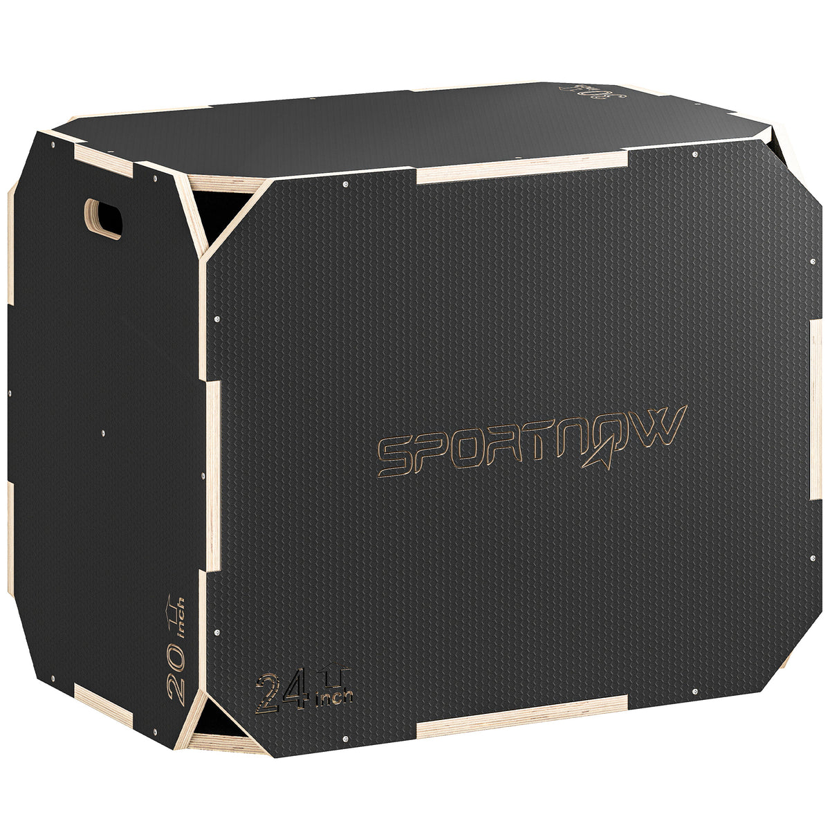3-in-1 Plyo-Box, Sprungbox mit Griff-?ffnungen, f¨¹r Home-Fitness und Outdoor-Workouts, 3 Sprungh?hen, Holz, Schwarz