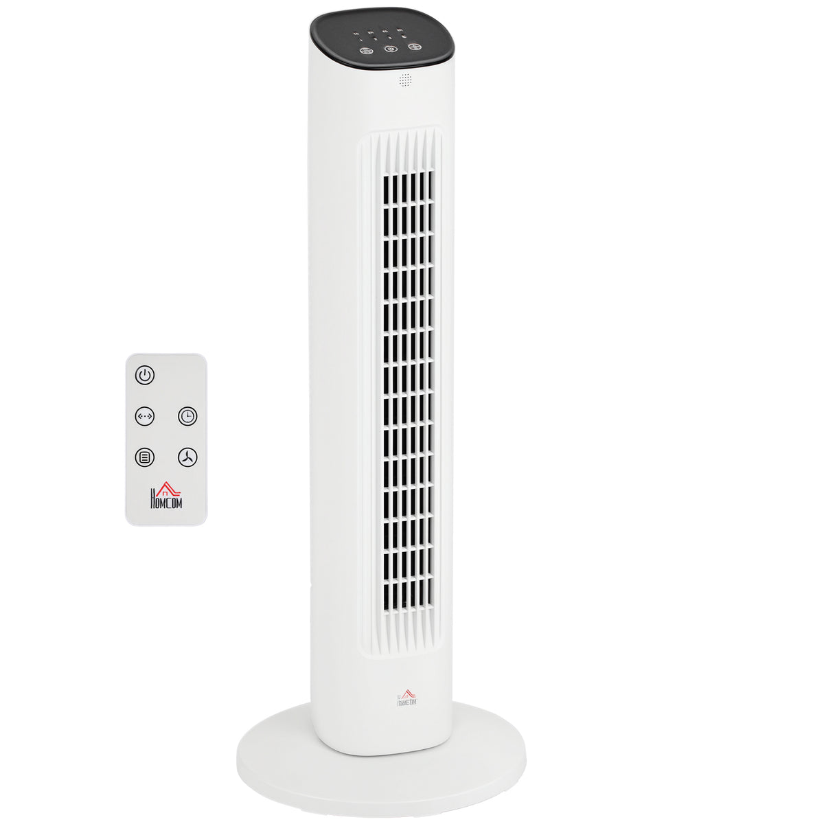 85° oszillierender Turmventilator mit Fernbedienung 3 Geschwindigkeiten 2 Modi Timer LED-Display 30x30x78 cm Weiß