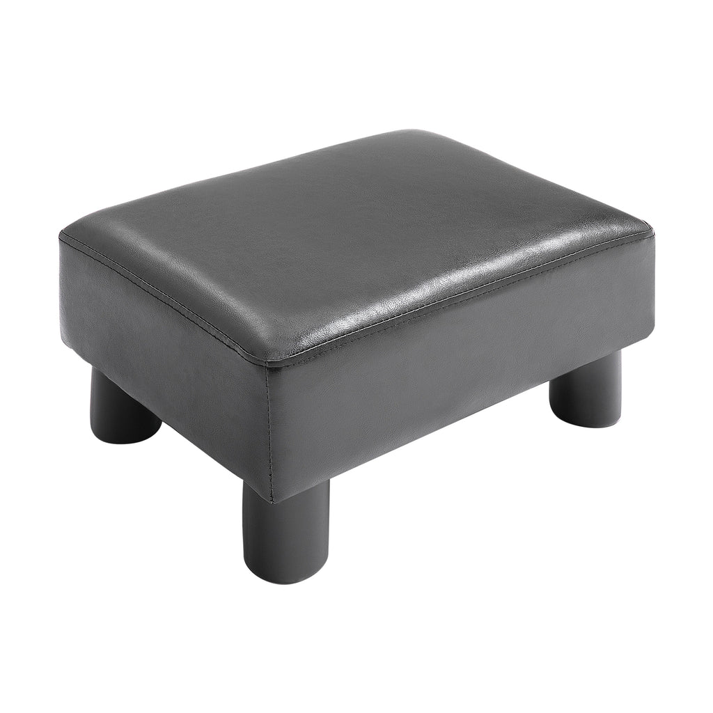  Faux Leather Footstool, Small Foot Rest, Rectangle Sofa Stool for Bedroom Living Room, Black