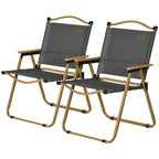 Campingstühle, 2 x Strandstuhl, faltbar, Stahl, Holzoptik, Dunkelgrau