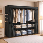 Stoff-Kleiderschrank, staubdicht, tragbar, 5 Kleiderstangen, 212 x 45 x 167 cm, Schwarz