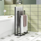 Freestanding Towel Rack, Steel Towel Rail Holder with 3 Bars, Black