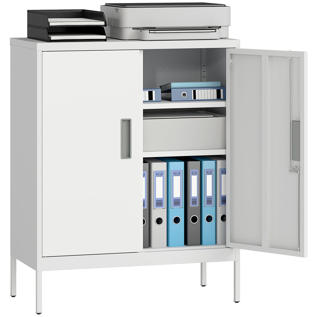 Metal Storage Cabinet with Lock and Adjustable Shelves - White