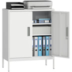 Metal Storage Cabinet with Lock and Adjustable Shelves - White