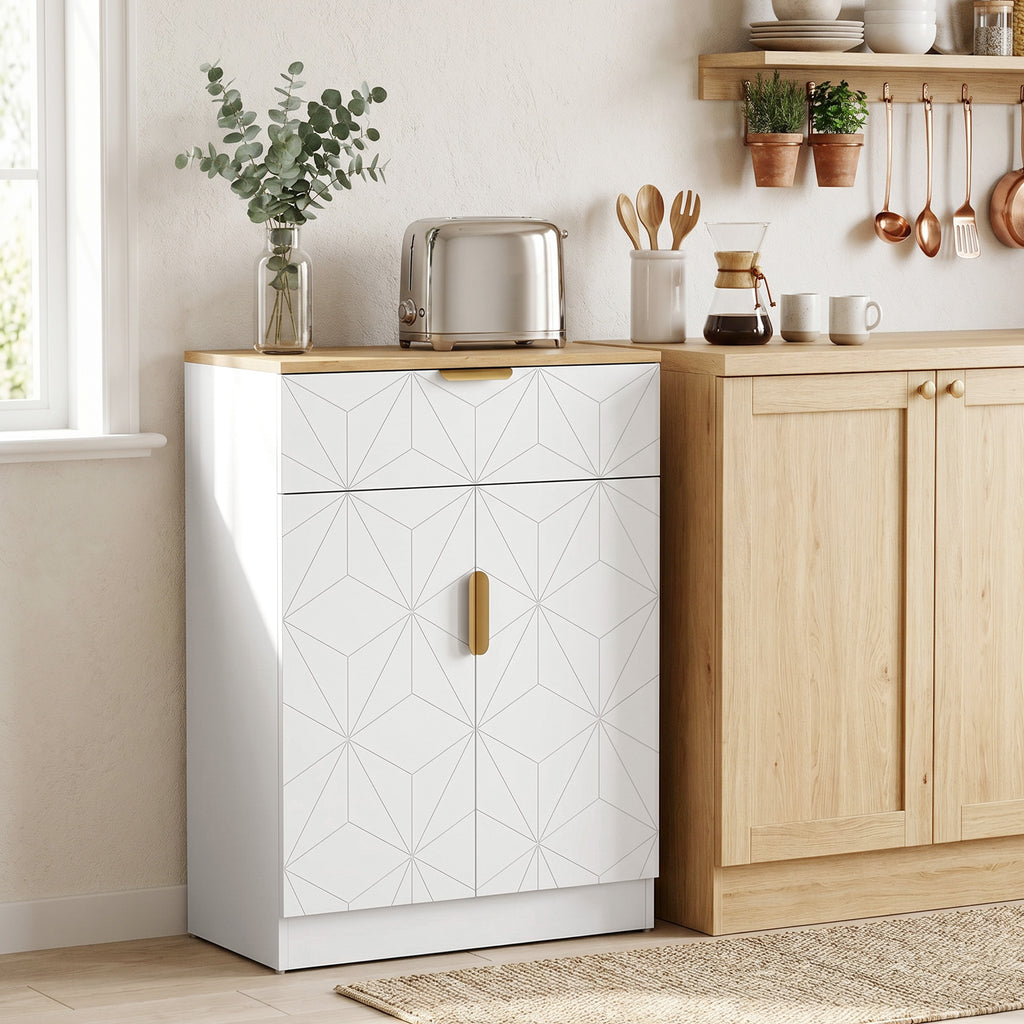 Sideboard, Beistellschrank mit Schublade, verstellbarem Regal, Weiß