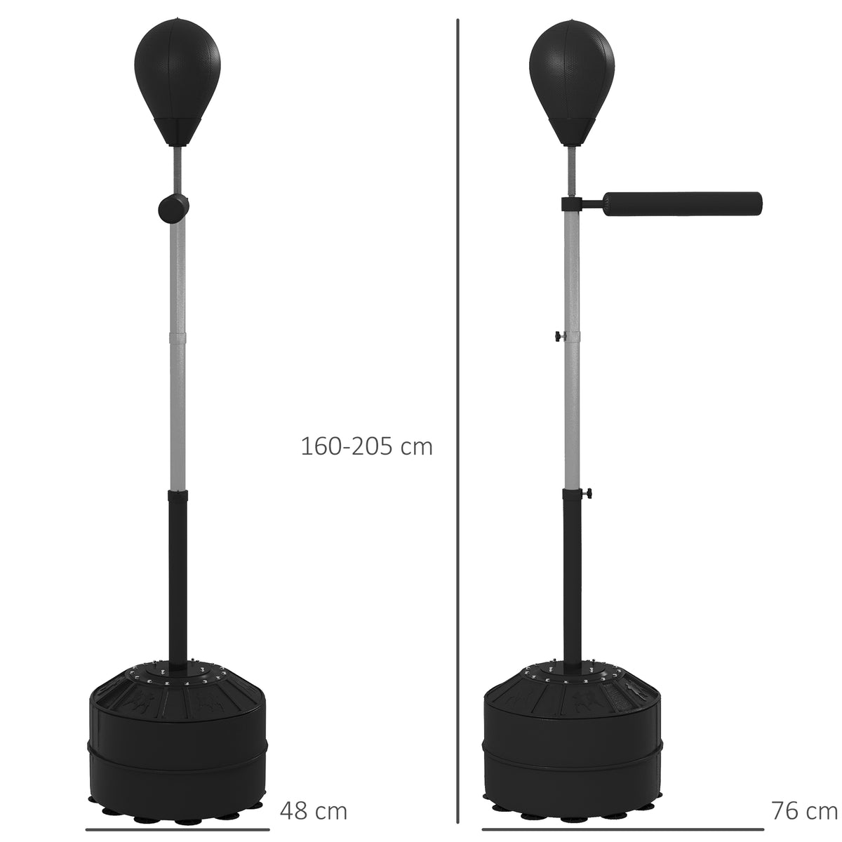 Punchingball mit Reflexstange, höhenverstellbar 160-205 cm, befüllbare Basis, inkl. Luftpumpe, Schwarz