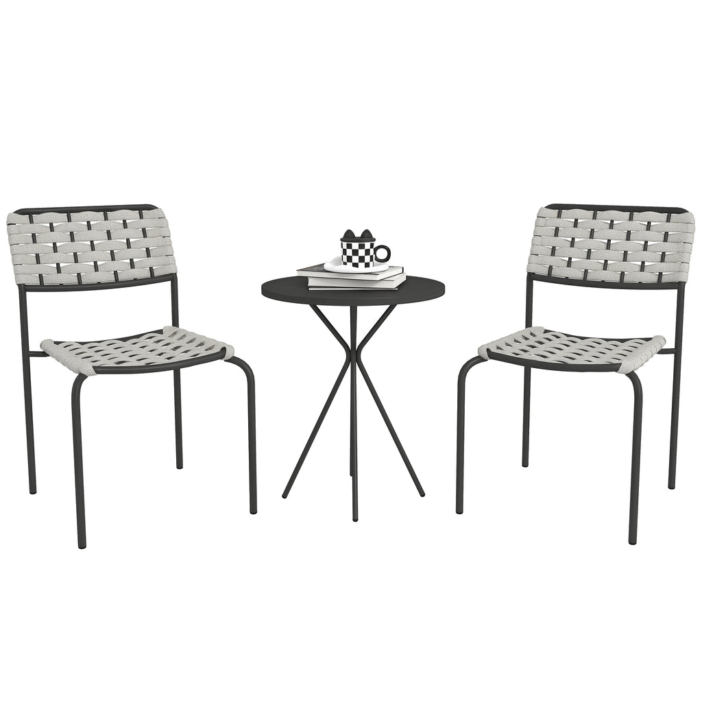 Polyrattan Gartenmöbel Set, Outdoor Lounge Balkonmöbel für 2 Personen, 3-teilig 2 Stühle, Tisch Grau