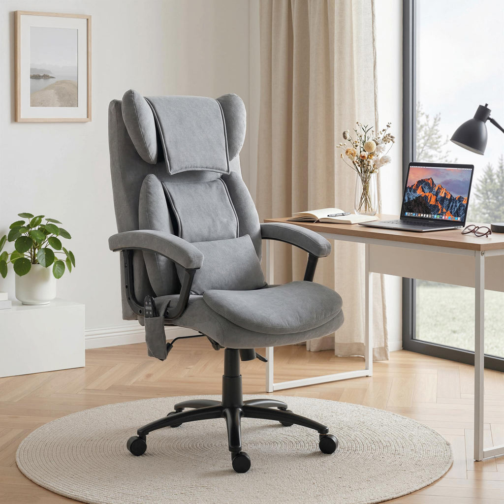 Ergonomischer Massage-Bürostuhl mit 4 Knetpunkten, Chefsessel mit hoher Butterfly-Rückenlehne, breitem Sitz, Grau