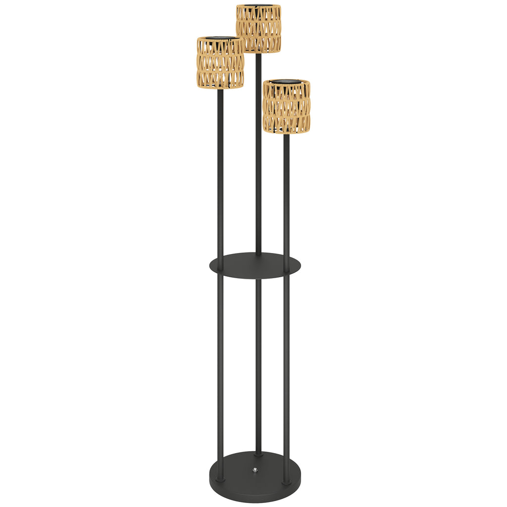 Solar Stehlampe Rattan Solarlampen mit Lichtsensor 3 Lichte Solarleuchte im Boho-Stil IP44 Ø37 x 144H cm