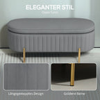 Sitzbank mit Klappdeckel und Stauraum, Stoffbezug, Holz, Metall, Grau+Goldfarben