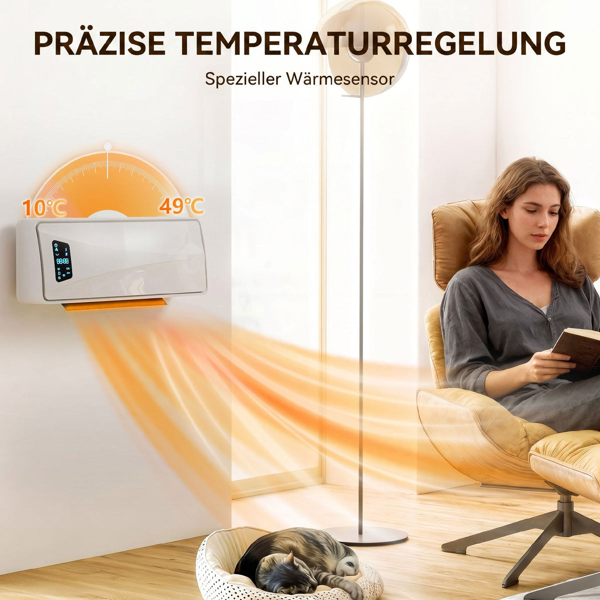 Wand Heizlüfter 2000W Keramik Wandheizgerät mit 3 Modi, LED-Display, Einstellbarer Thermostat, 24H-Timer Weiß