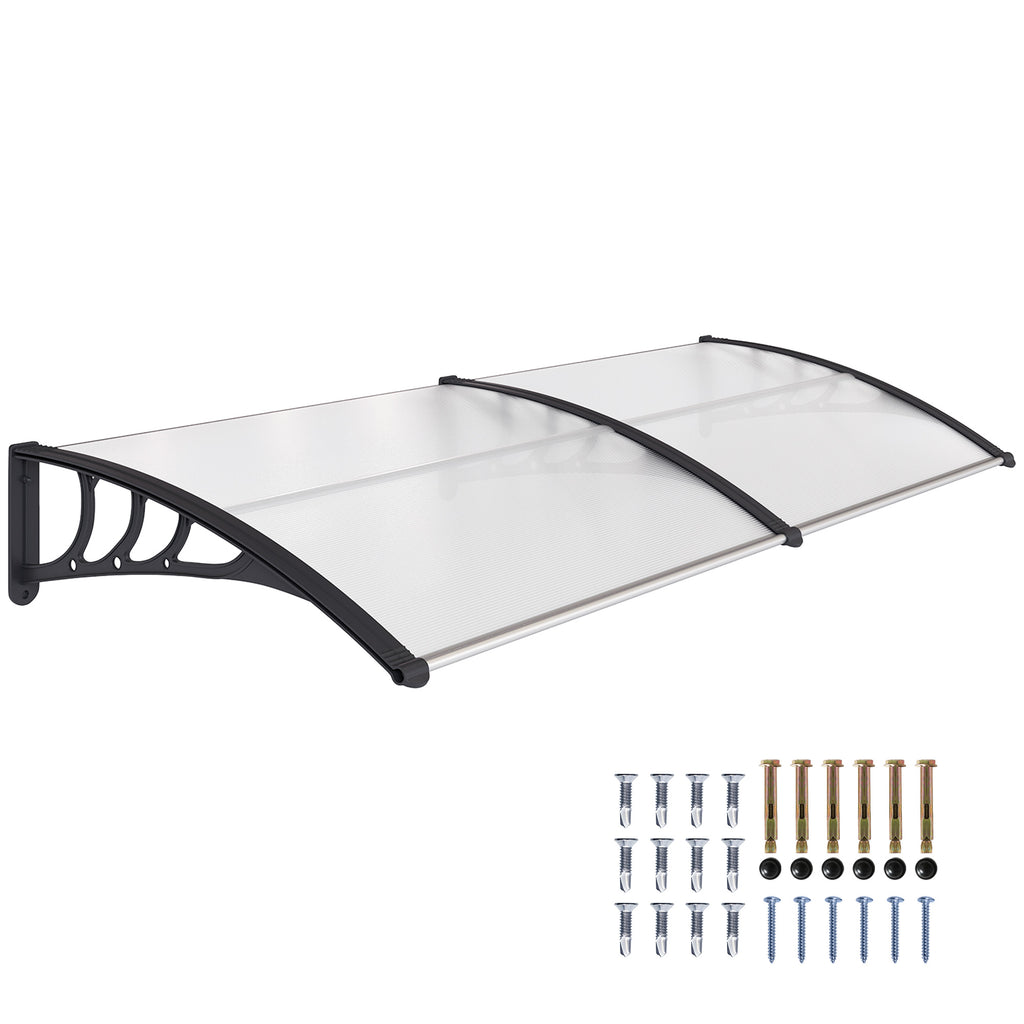 Front Door Canopy Outdoor Awning Aluminium Rigid Plastic Polycarbonate Rain Shelter UV Water Rain Resistant 75 x 195 cm White