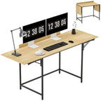 Klappbarer Computertisch mit 2 Ausziehplatten, viel Platz f¨¹r Monitore, Metallbeine, robuste Konstruktion, Eiche+Schwarz