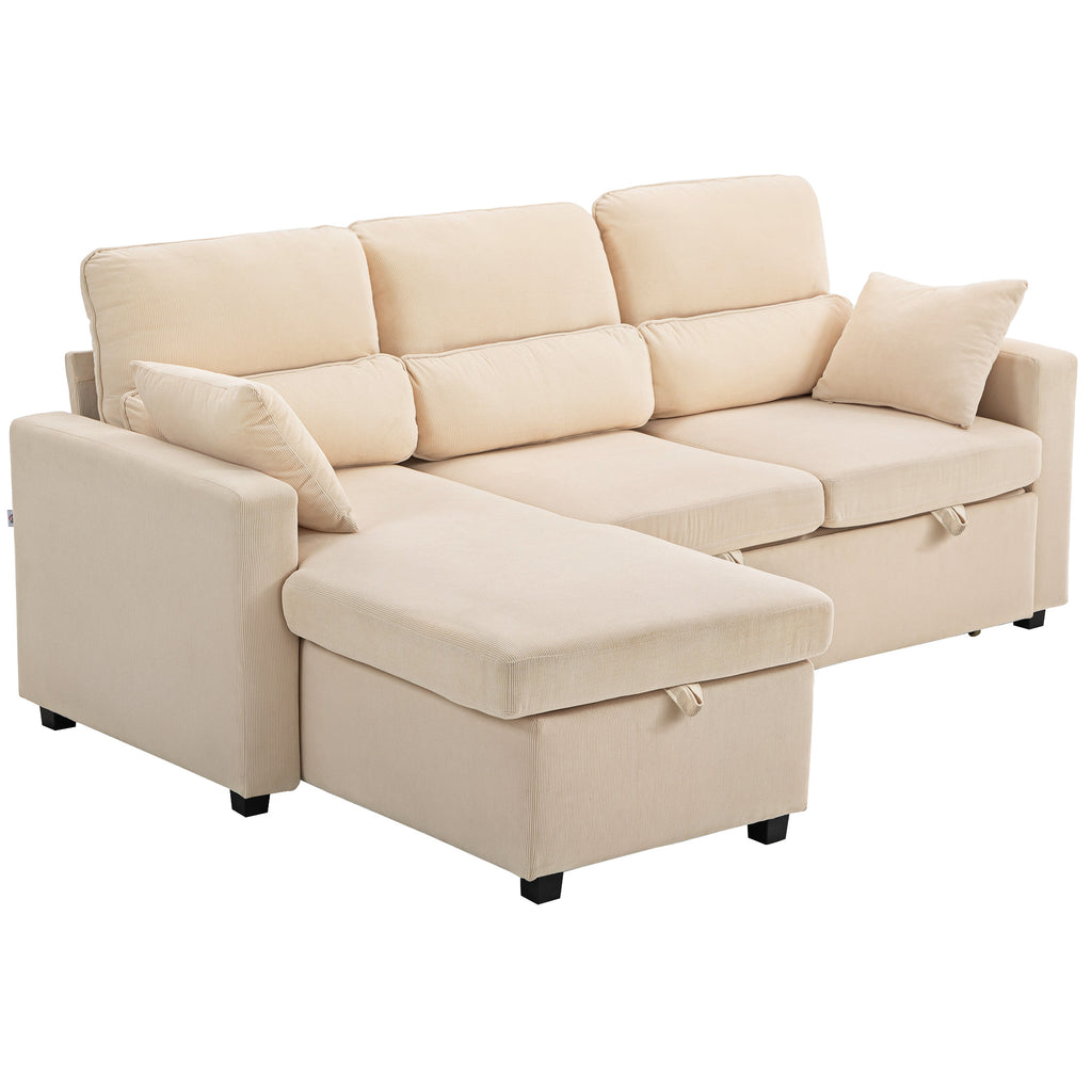 Verstellbares Bettsofa, L-f?rmiges G?stesofa mit Bettfunktion, Stauraum, Kissen, f¨¹r Wohnzimmer, G?stezimmer, Beige