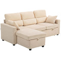 Verstellbares Bettsofa, L-f?rmiges G?stesofa mit Bettfunktion, Stauraum, Kissen, f¨¹r Wohnzimmer, G?stezimmer, Beige