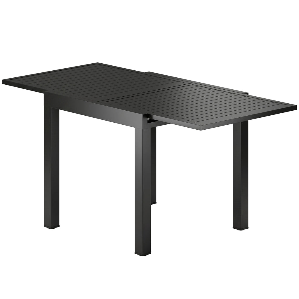 Gartentisch Ausziehbarer 80/160 x 80 cm Aluminium Esstisch für 4-6 Personen, Rechteckig mit Lamellenplatte