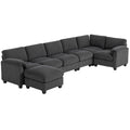 Ecksofa U-Form Sofa Couch mit Federpolsterung gepolsterte Armlehnen beweglicher Ottomane Cord 292x224x85 cm Dunkelgrau