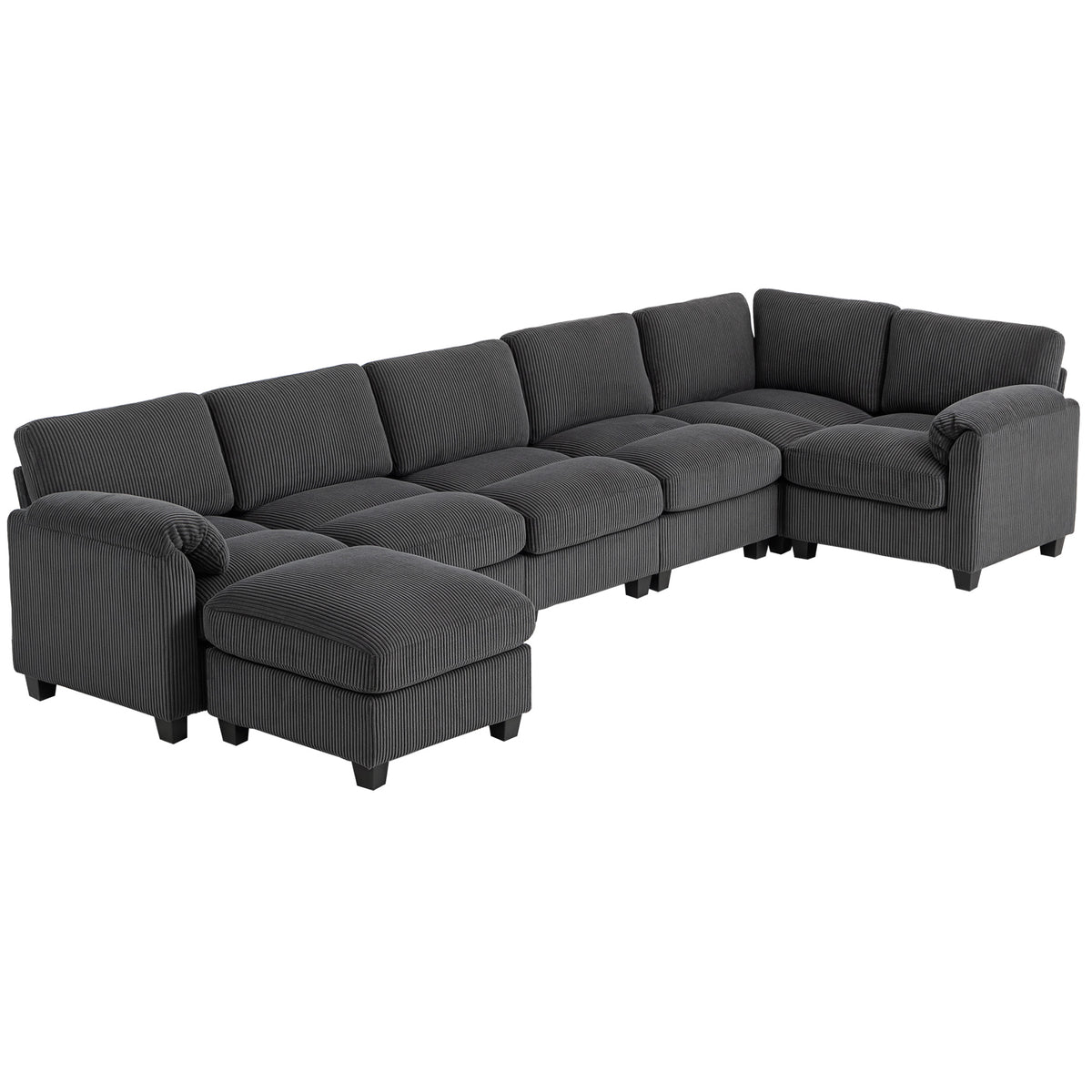 Ecksofa U-Form Sofa Couch mit Federpolsterung gepolsterte Armlehnen beweglicher Ottomane Cord 292x224x85 cm Dunkelgrau