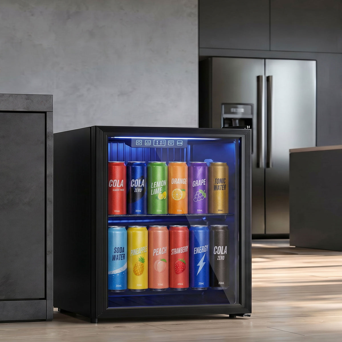 50 L Getränkekühlschrank, Kühler für 48 Dosen mit Doppelglas-Tür, verstellbar Regal, LED-Beleuchtung Schwarz