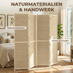 Paravent mit 4 Paneelen, faltbare Trennwand aus handgeflochtenem Bambus, 180 x 180 cm, Natur