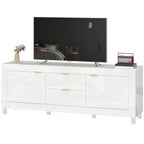 TV-Schrank für Fernseher bis zu 75 Zoll, modernes Entertainment-Center mit 2 Schränken und 2 Schubladen, Hochglanz Weiß