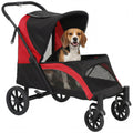 Foldable Pet Stroller for Medium Dogs with Four Big Wheels, Shock-Absorbing Frame, Safety Leashes, Brakes, Red/Black