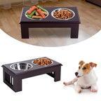 Raised Dog Feeding Bowls with Stand, Stainless Steel for Extra Small and Small Dog, 44L x 24W x 15H cm - Brown